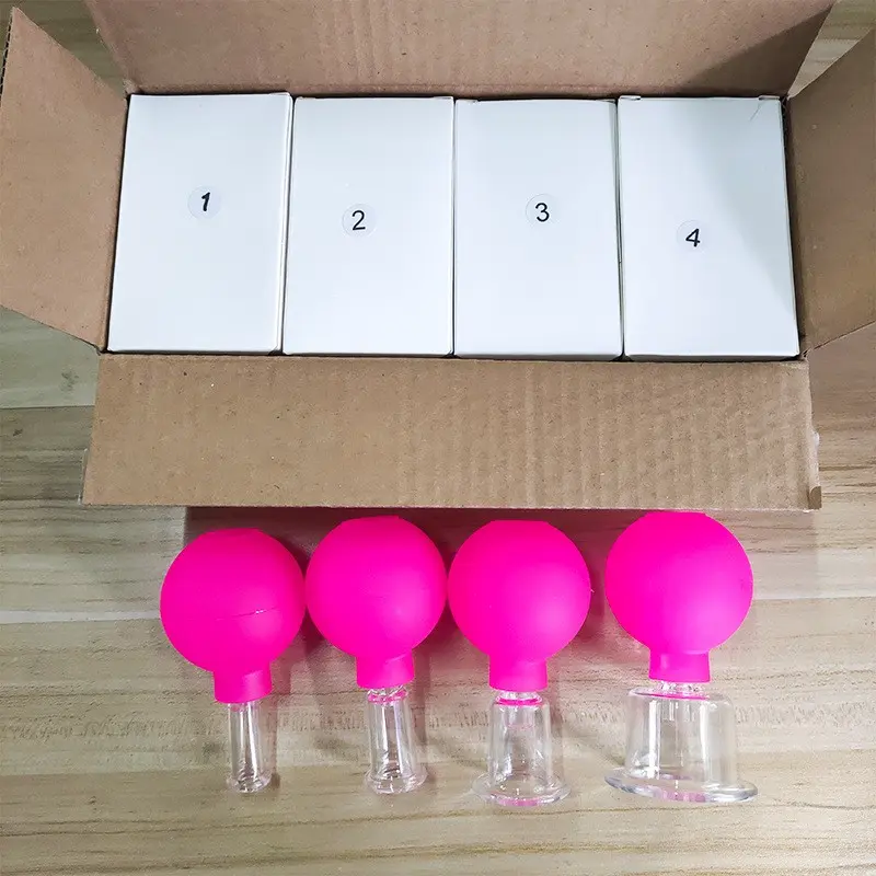 Juego de ventosas de vidrio 4 en 1 vasos de ventosas de vidrio silicona PVC ventosas masaje succión de vacío... vista 4